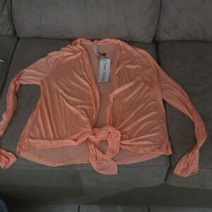 Color Story Peach Sheer Tie-Front Cardigan NWT